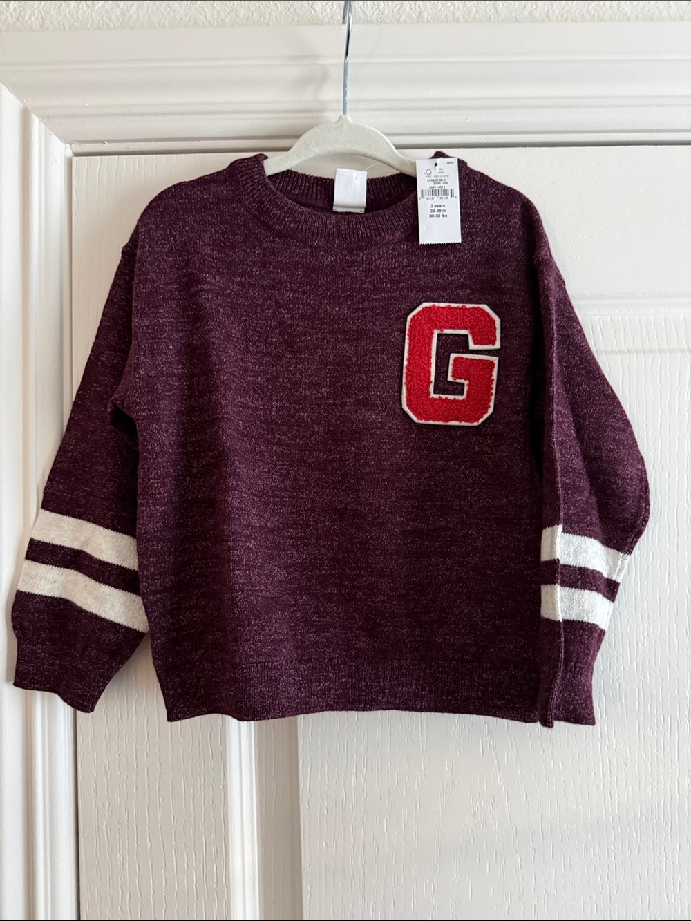 GAP Maroon Baby’s Crewneck Sweater with Red Letter Patch